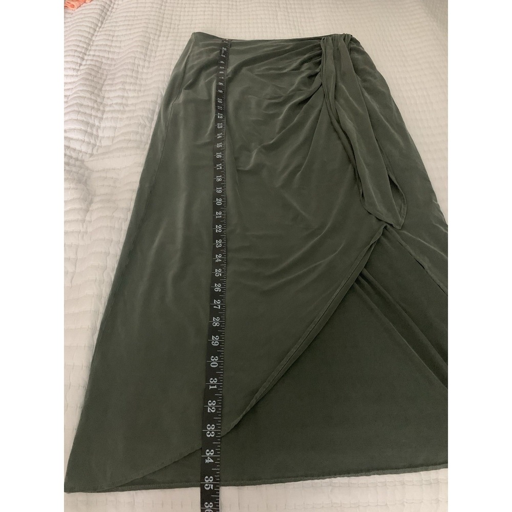 Massimo Duty Cupro Midi Skirt Sz M Knot Detail Army Green Gathered Side Zipper - Picture 12 of 14